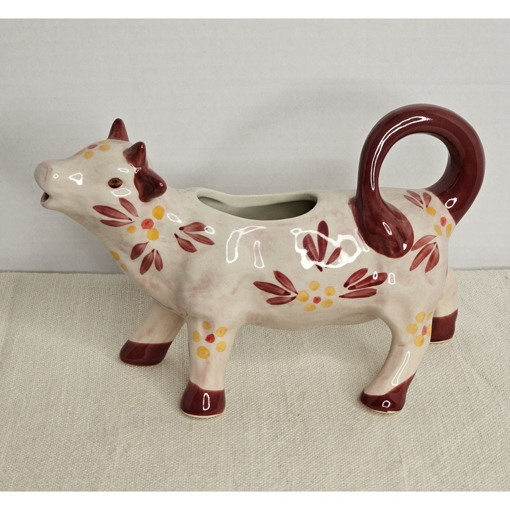 Temp-tations Old World Cranberry Cow Creamer Floral Pattern - Picture 2 of 3